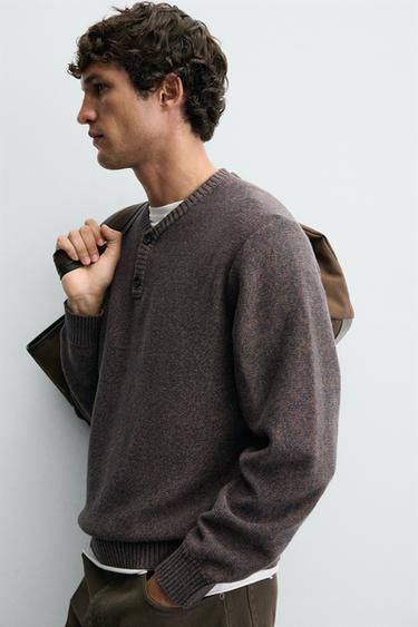 BUTTON-UP V-NECK SWEATER - Brown by Zara - Image 5