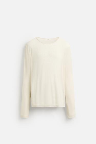 SEMI-SHEER TEXTURED T-SHIRT - Ecru by Zara - Image 6