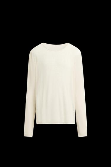 Zara SEMI-SHEER TEXTURED T-SHIRT - Ecru