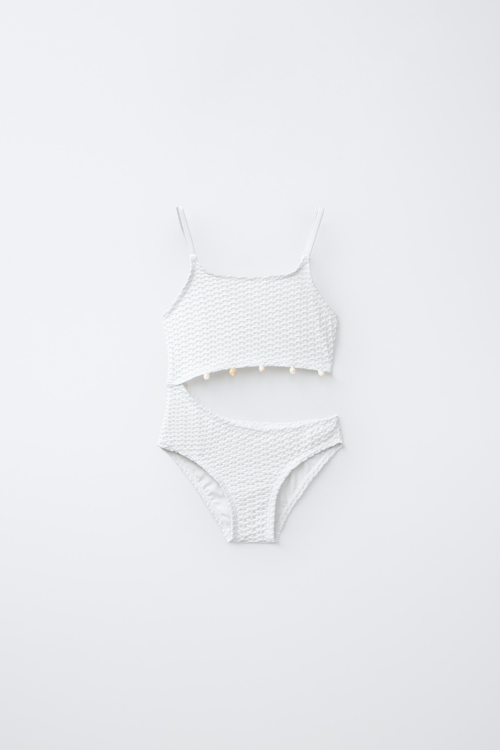 6-14 YEARS/ CROCHET CUT OUT SHELL SWIMSUIT