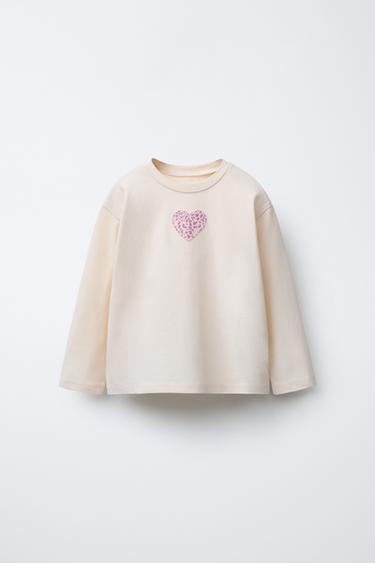 CAMISETA PARCHE CORAZÓN - Blanco roto de Zara