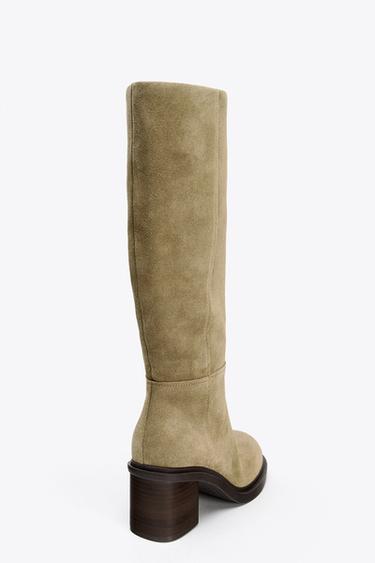 STITCHED SPLIT SUEDE HEELED BOOTS - Taupe Grey by Zara - Image 3