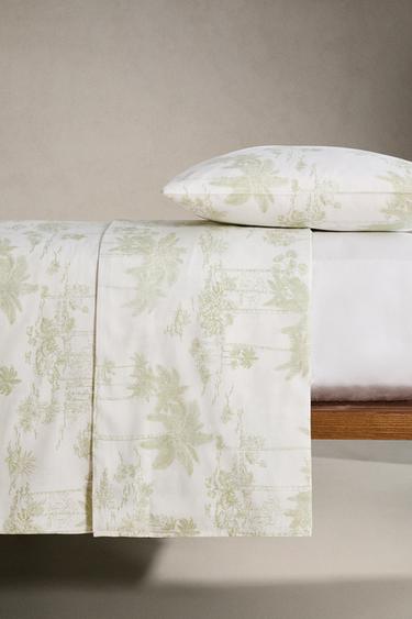 TOILE DE JOUY PALM TREE SATEEN FLAT SHEET - Green by Zara - Image 2