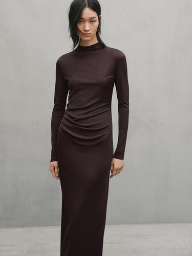 Zara Long dress with gathering and long sleeves - Studio - Dark brown