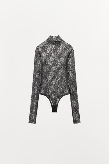 BODY ENCAJE BORDADOS FLORALES - Gris de Zara