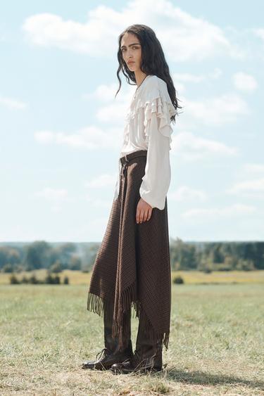 JUPE À BAS ASYMÉTRIQUE À FRANGES ÉDITION LIMITÉE - Marron de Zara - Image 2