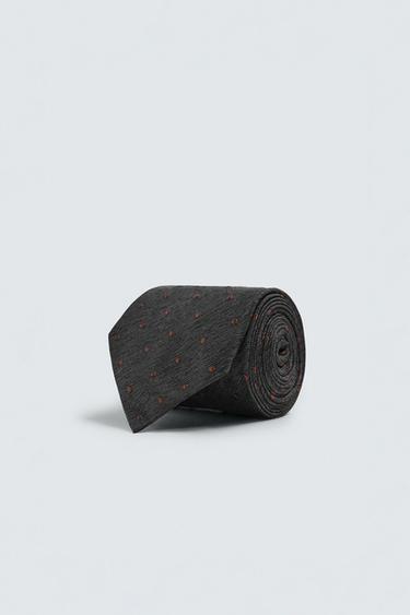 100% SILK POLKA DOT JACQUARD TIE - Brown by Zara