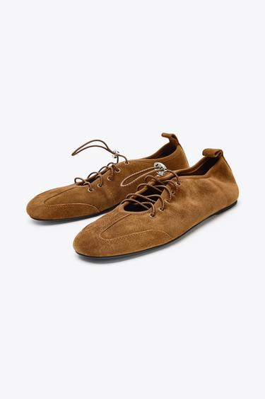 SPORTY SPLIT SUEDE FLAT SHOES - Brown by Zara - Image 2