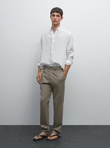 Pantalón slim fit estructura - Verde claro de Zara