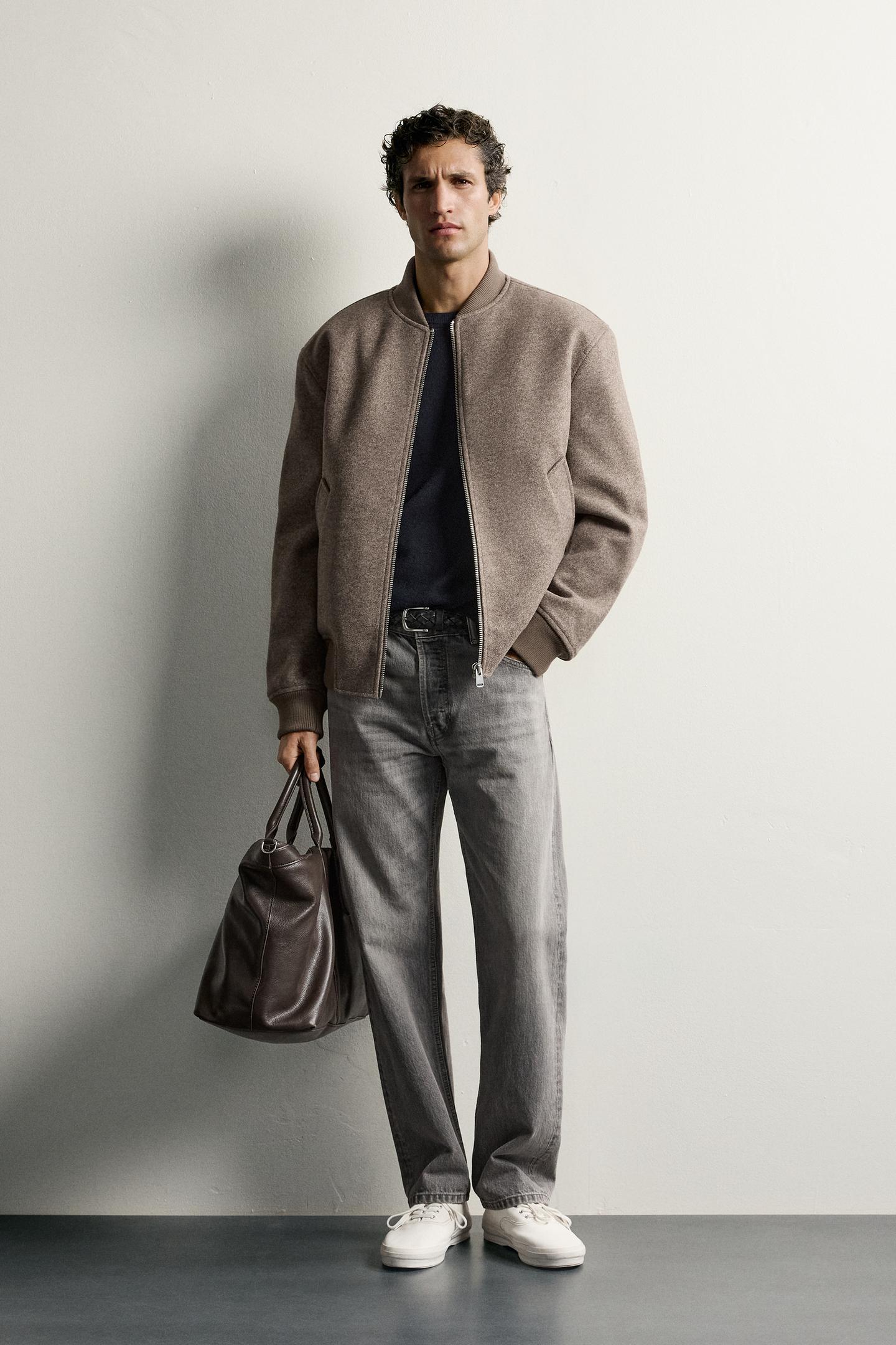 Мужская куртка Zara Faux Fur Lined Bomber, цвет: Бежевый