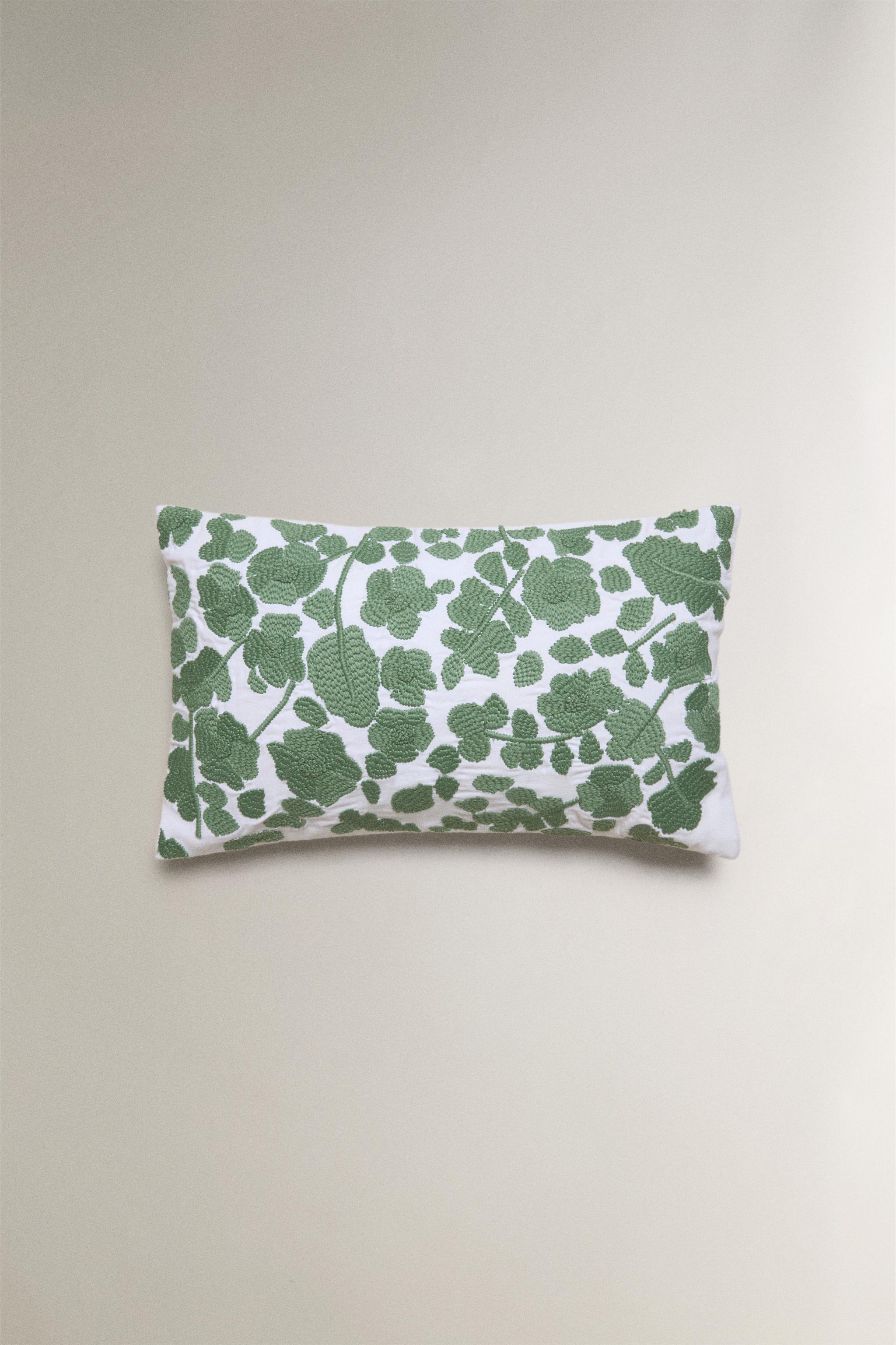 EMBROIDERED FLORAL THROW PILLOW COVER