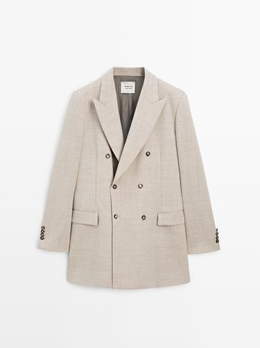 Zara Long 100% wool double-breasted blazer - LIMITED - Gray marl