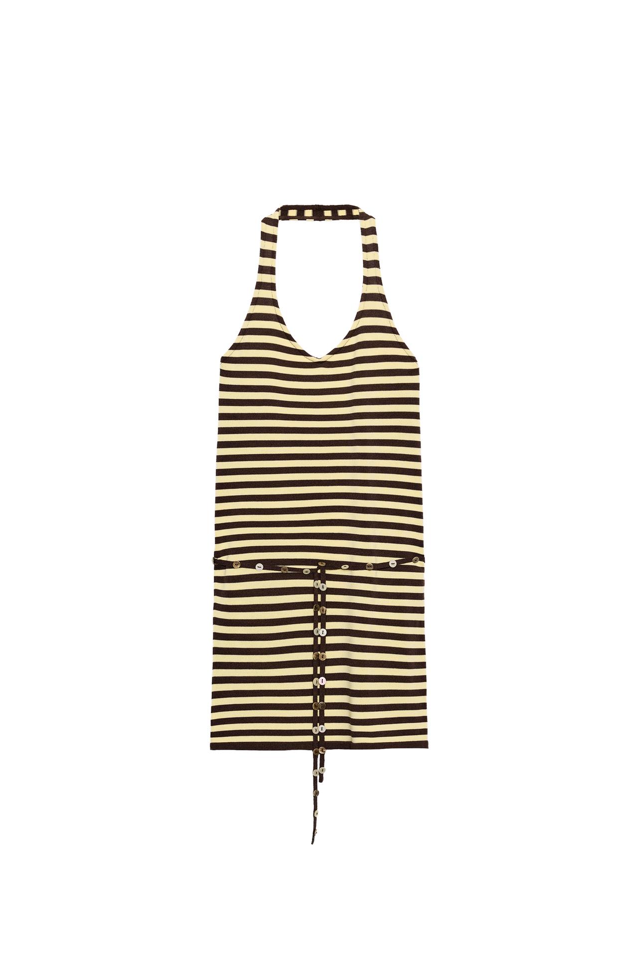 ZARA BELTED STRIPED HALTER DRESS