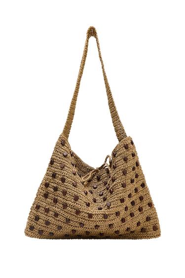 Zara BEADED WOVEN SHOPPER - Light beige - Image 0