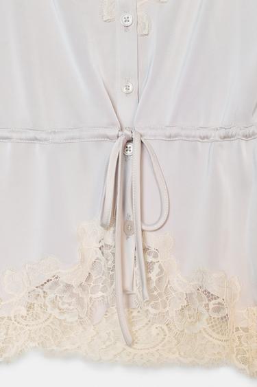 TOP SATINÉ EN DENTELLE - Gris perle de Zara - Image 7