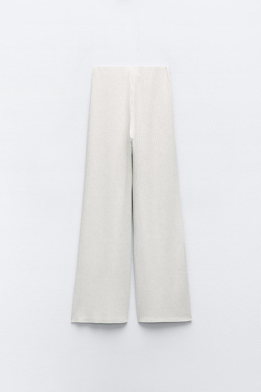 Cream Ribbed Pants - Wide-Leg Lounge Pants - High-Waisted Pants