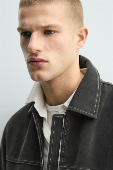 Zara WASHED EFFECT TOPSTITCHED JACKET - Dark gray