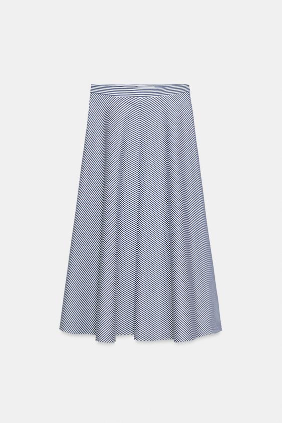 ZW COLLECTION STRIPED MIDI SKIRT - White / Navy by Zara - Image 0