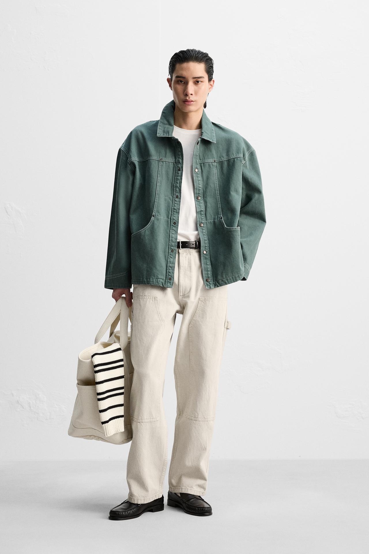 WASHED JACKET WITH CONTRAST TOPSTITCHING - Green by Zara