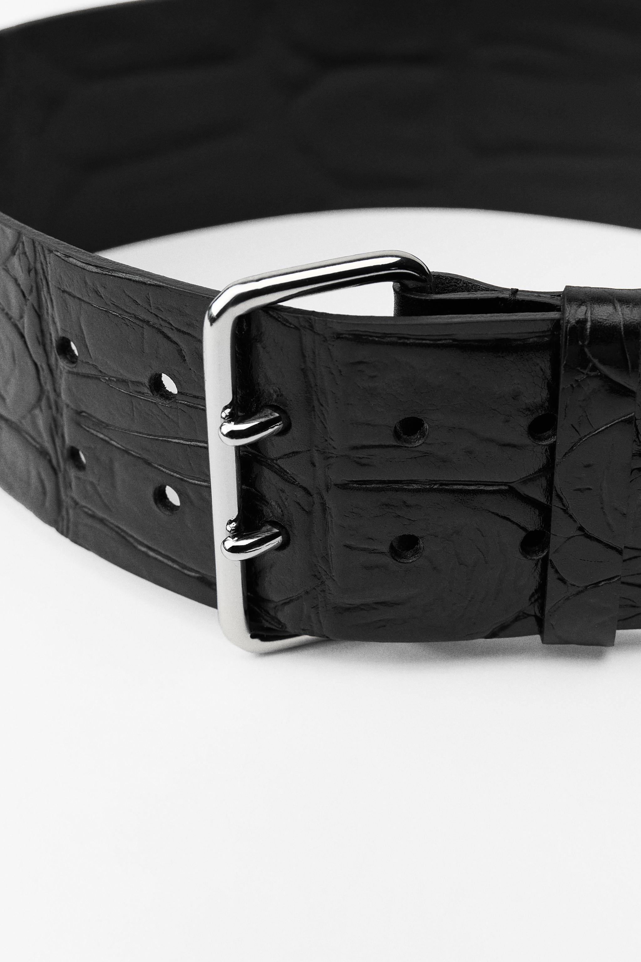RECTANGULAR BUCKLE LEATHER BELT - Black | ZARA United States