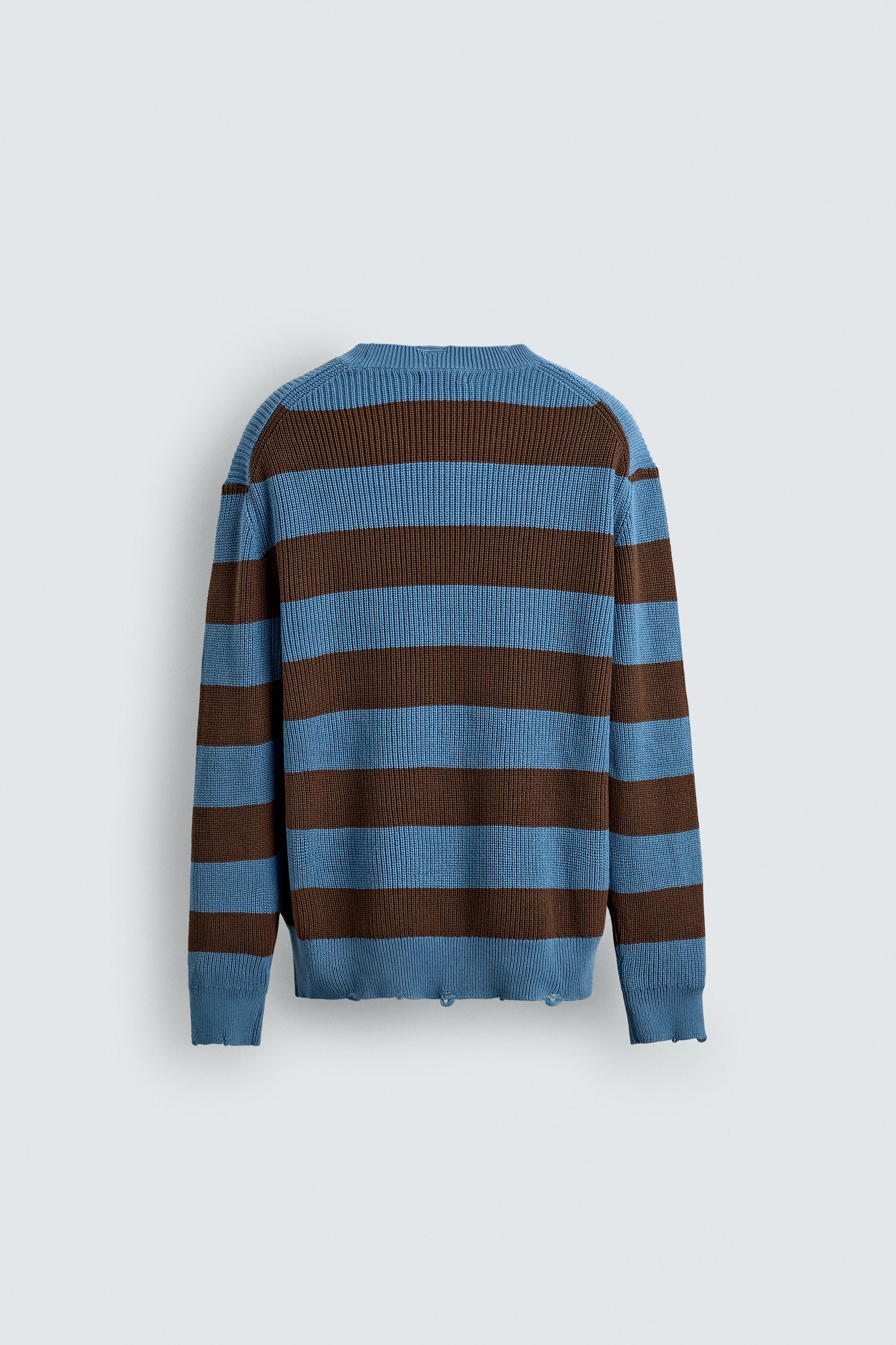 ストライプ柄 裏編みニットセーター - ブルー | ZARA Japan / 日本