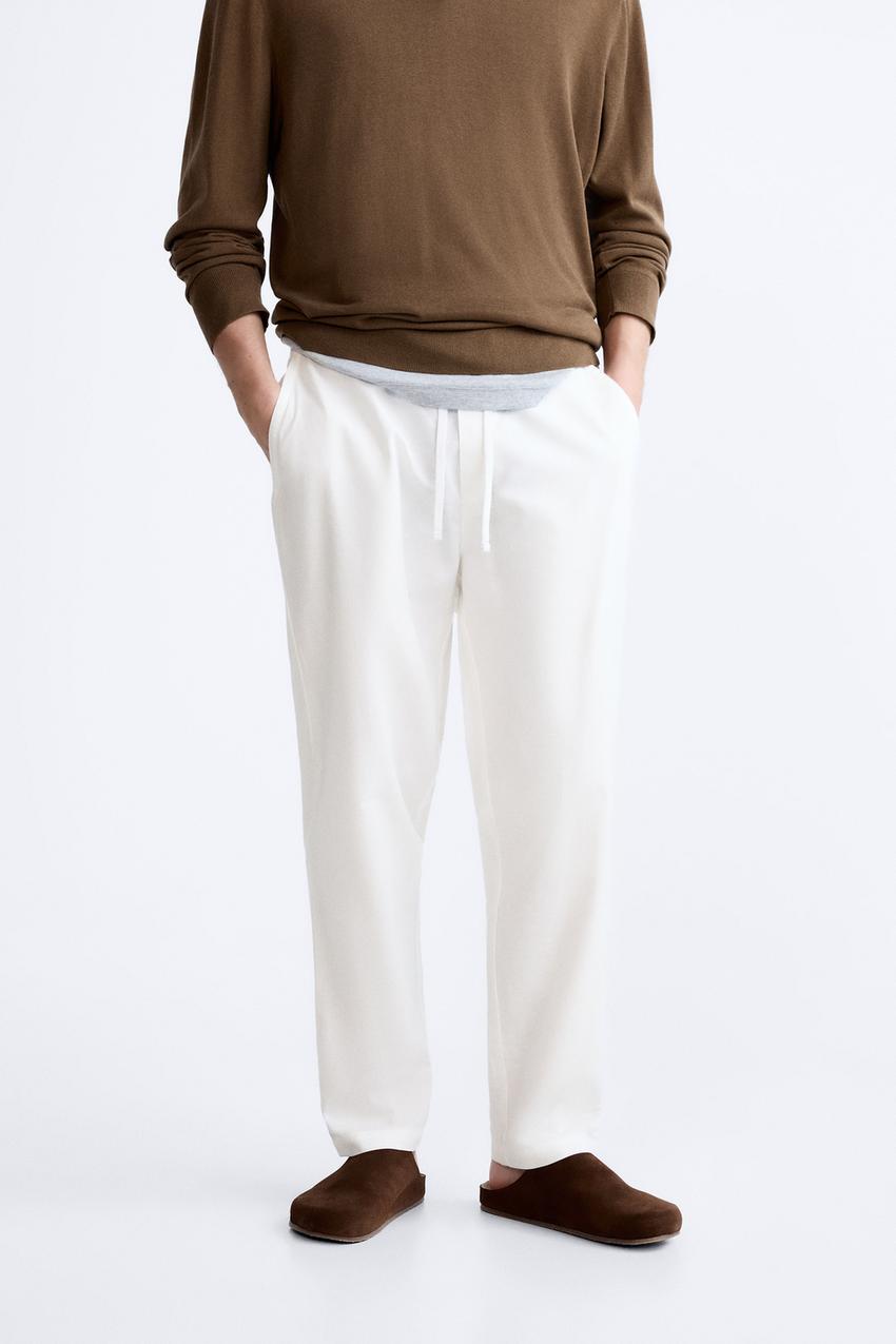 ZARA Man TROUSERS, COMFORT FIT JOGGER WAIST TROUSERS Oyster White