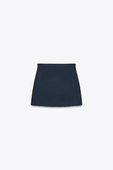 Zara KNIT MINI SKIRT - Navy blue