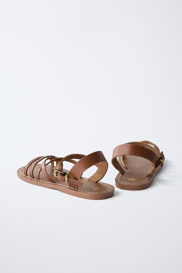 LEATHER STRAPPY SANDALS - Brown by Zara - Image 5