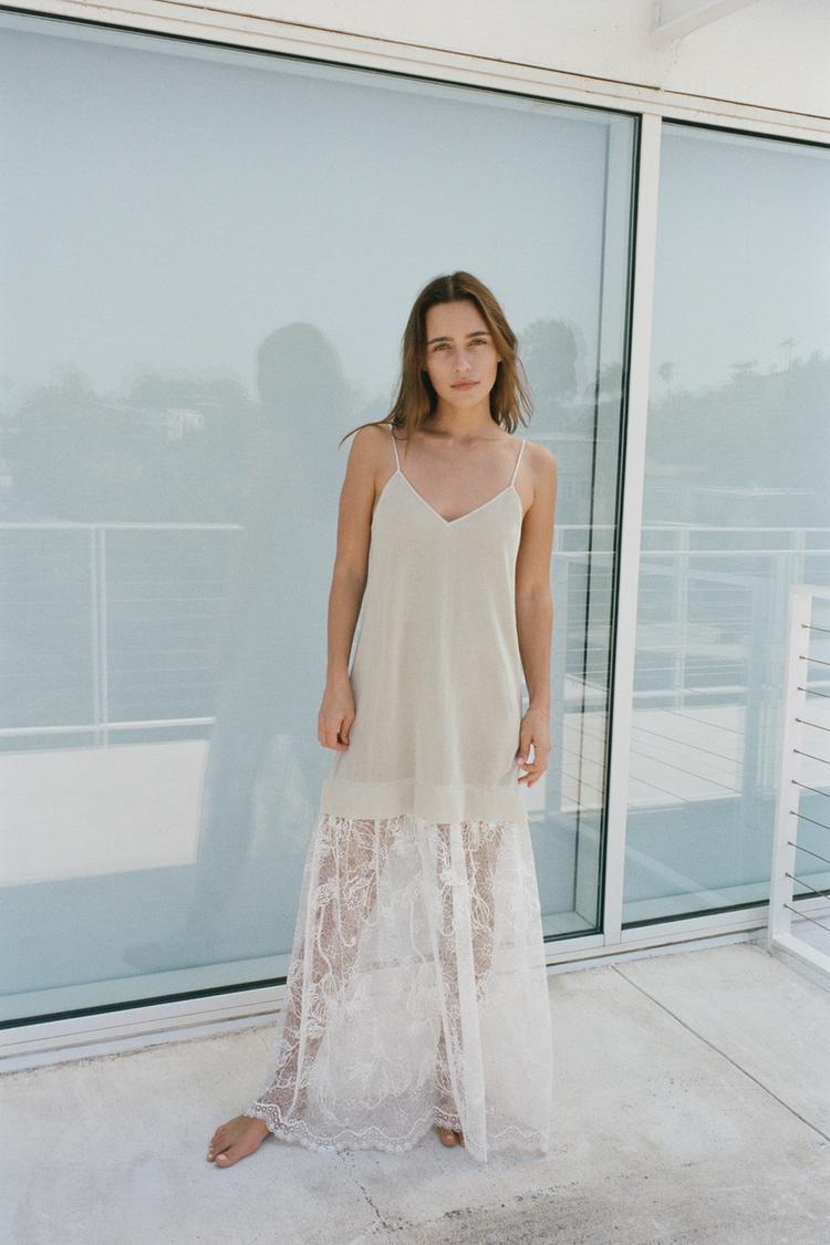 VESTITO IN MAGLIA COMBINATO PIZZO Bianco sporco ZARA Italia