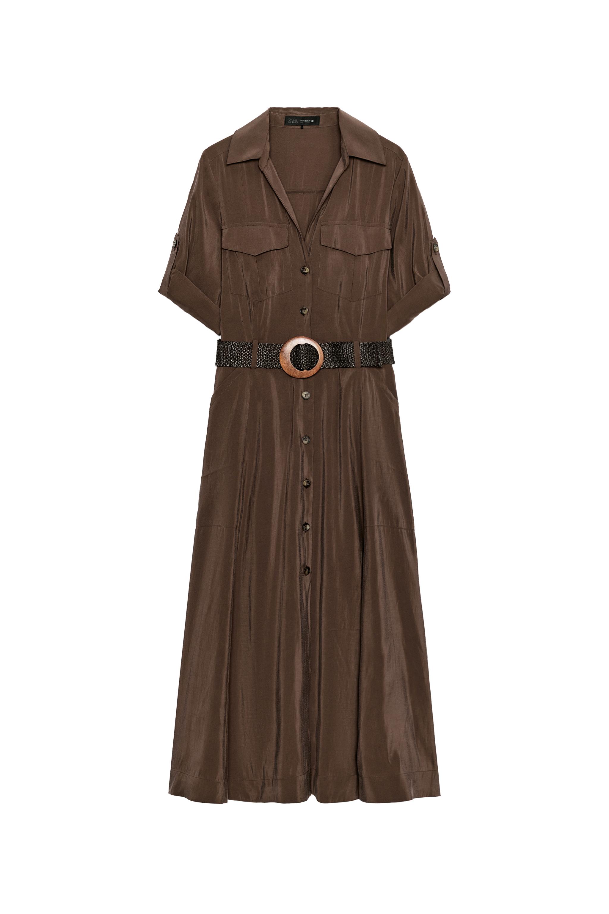 BELTED FLOWY SHIRT DRESS - Brown | ZARA United States BELTED FLOWY SHIRT DRESS - Brown | ZARA United States