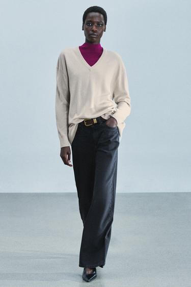 Zara ZW COLLECTION 低腰寬管牛仔褲 - 黑色