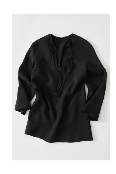 Zara 100% linen stand collar mini dress - Black