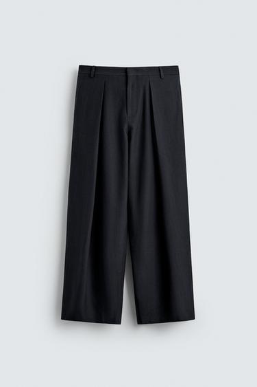 PLEATED PINSTRIPE TROUSERS - Navy blue by Zara