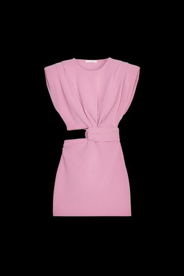 Zara CUT OUT SHOULDER PAD DRESS - Pink - Image 0