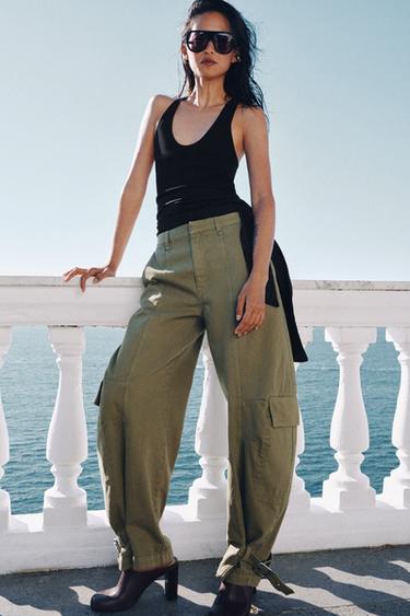 zara green dress pants Zara Green Satin Trousers main image 0