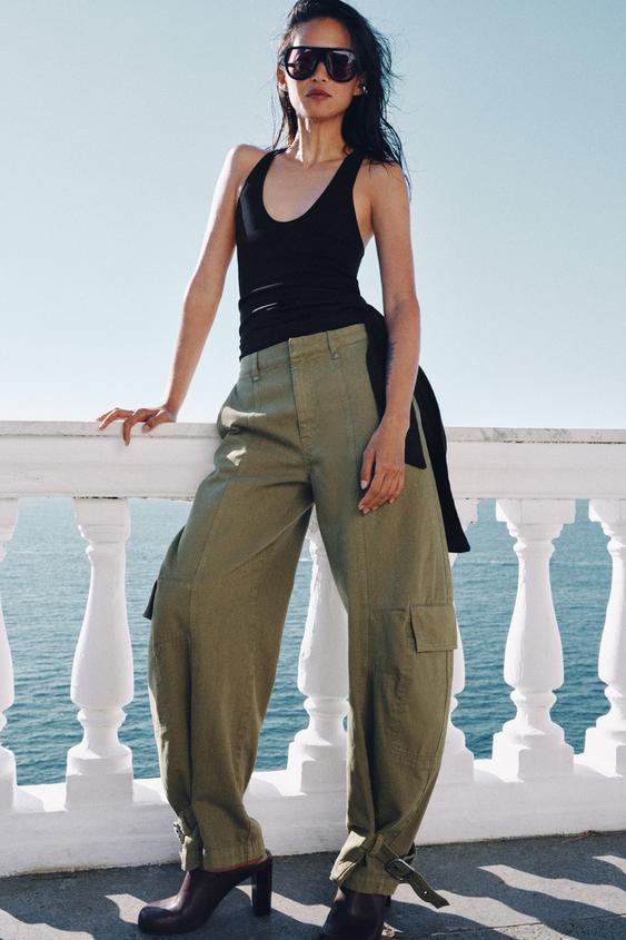 ZW COLLECTION BARREL CARGO TROUSERS - Light khaki by Zara - Image 0