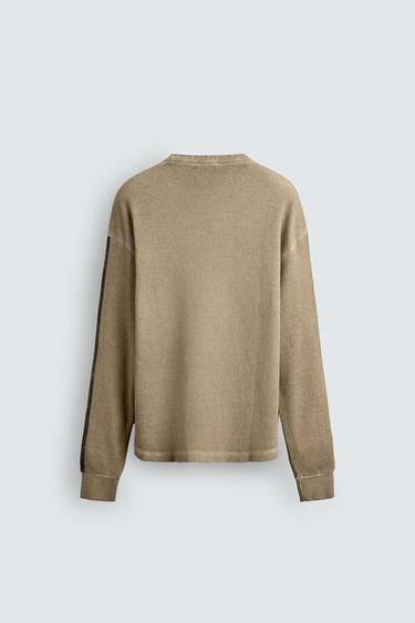 PRINTED WAFFLE-KNIT SWEATSHIRT - Oyster-white by Zara - Image 8