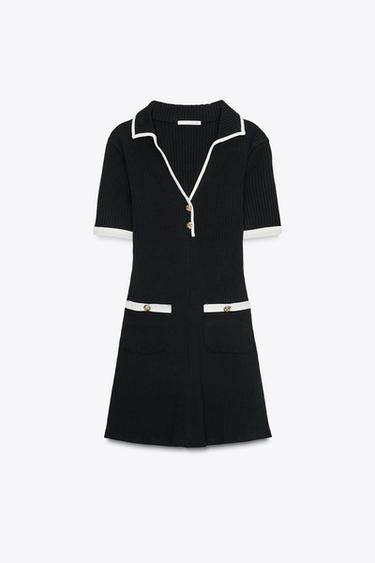 RIBBED DRESS WITH METAL BUTTONS - Black / White by Zara - Image 4
