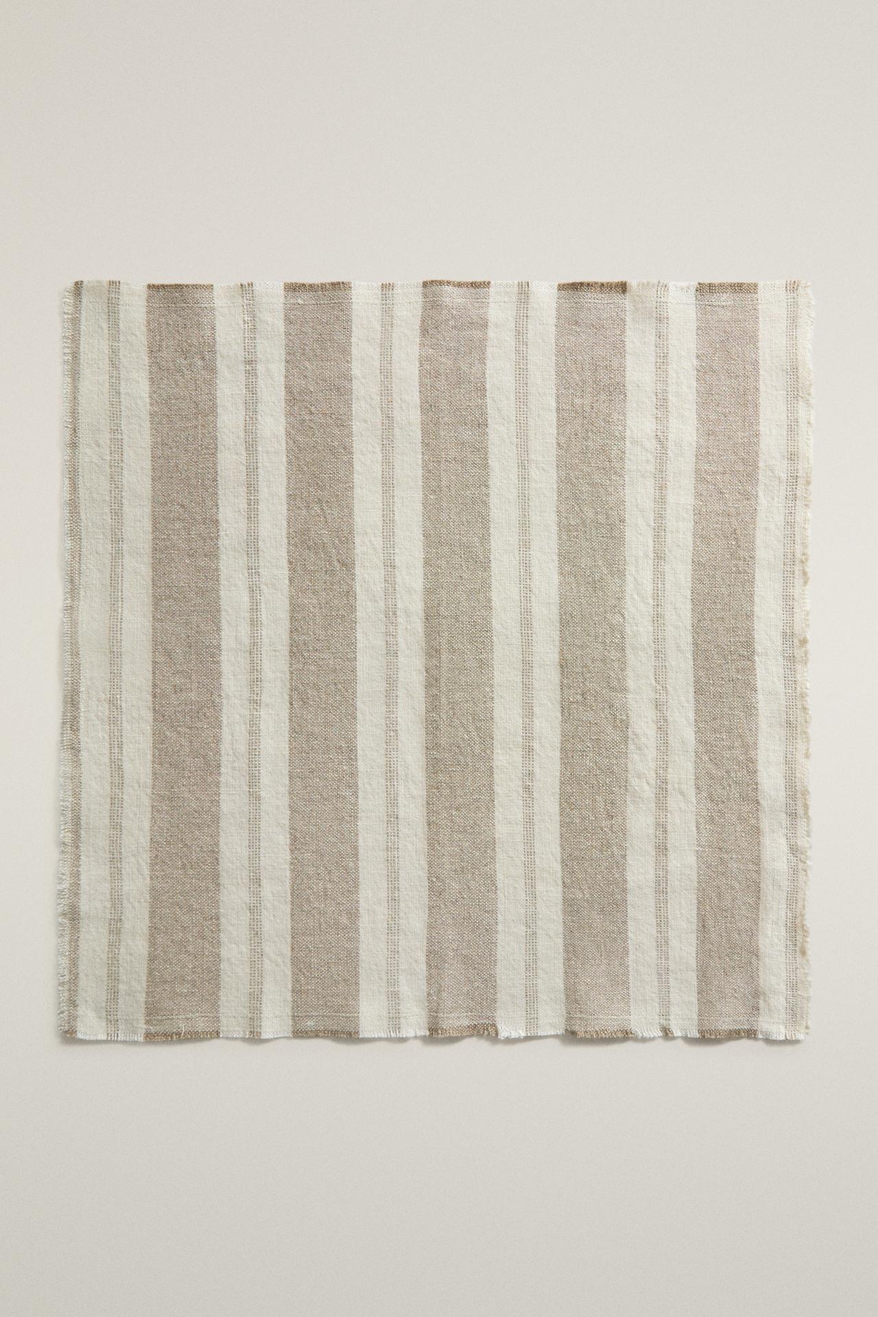 HEAVYWEIGHT LINEN STRIPED NAPKINS (PACK OF 2) — Ecru
