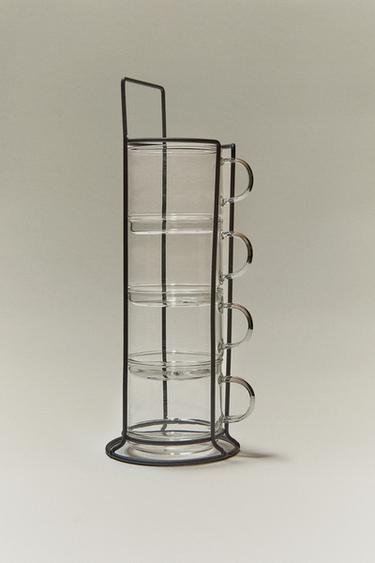 BOROSILICATE GLASS CUP TOWER (SET OF 4) - Transparent by Zara