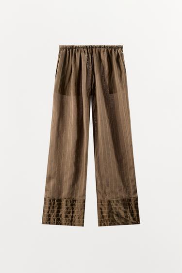 STRIPED PYJAMA TROUSERS - camel by Zara - Image 7