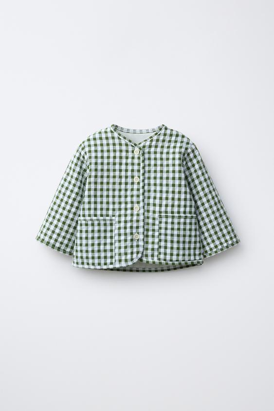 CAZADORA CUADRO VICHY - Crudo / Verde de Zara - Imagen 0