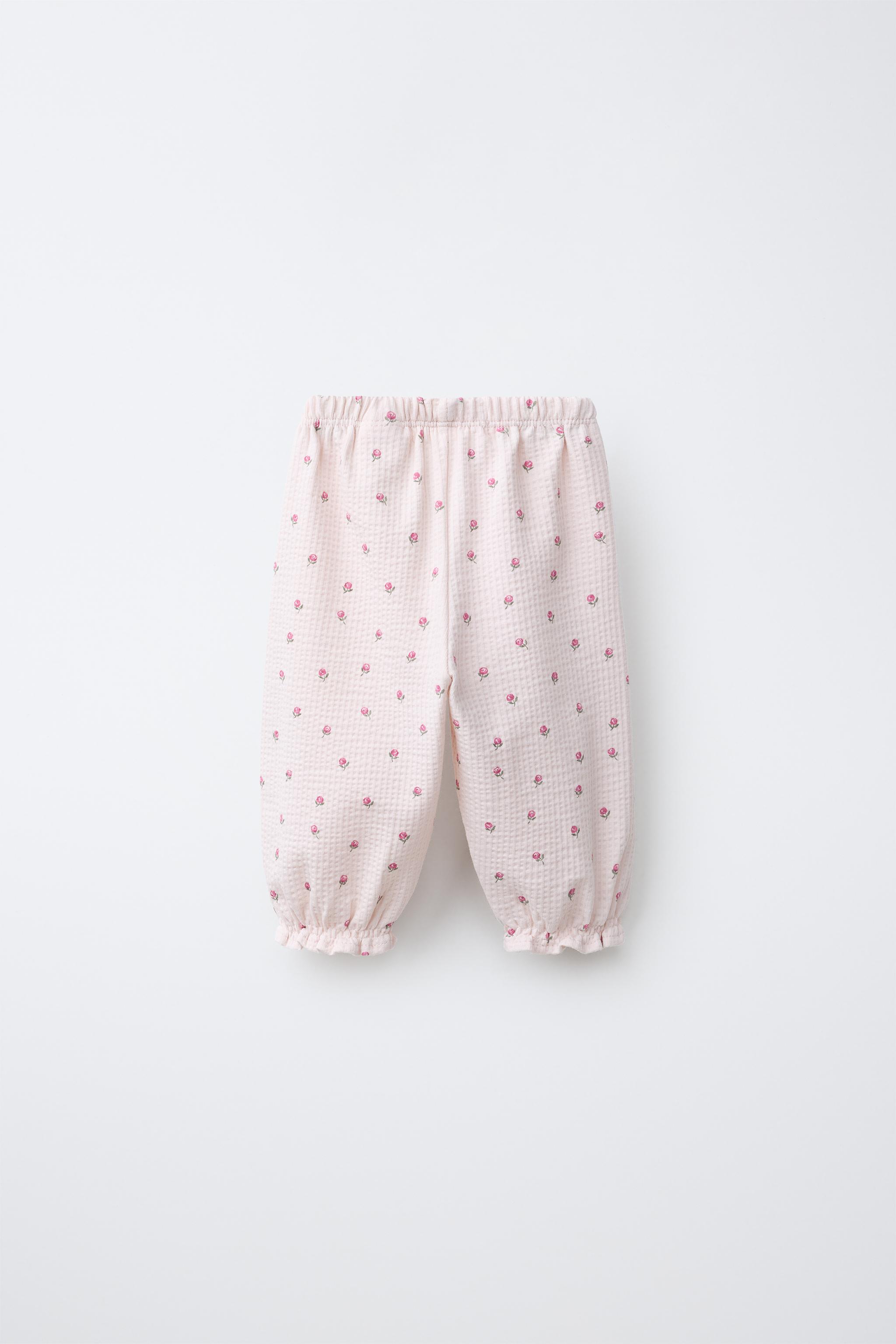 TEXTURED FLORAL PRINT TROUSERS — Pink / White