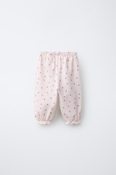 TEXTURED FLORAL PRINT TROUSERS — Pink / White 2