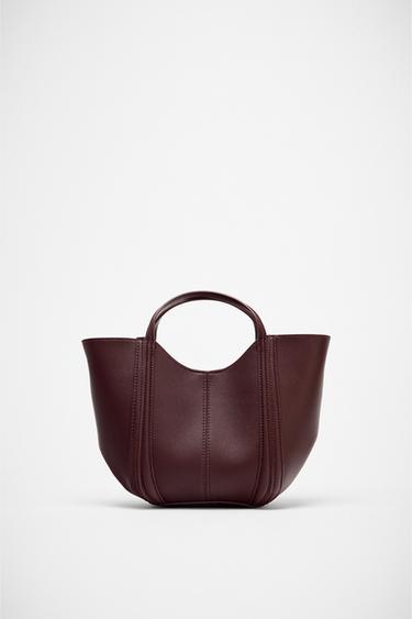 Zara TOPSTITCHED MINI CITY BAG - Burgundy Red