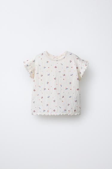 テクスチャー素材花柄TシャツホワイトZaraのテクスチャー素材花柄Tシャツ - ホワイト