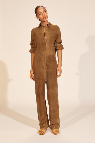 LIMITED EDITION SUEDE LEATHER JUMPSUIT - Mid-camel by Zara - Image 4
