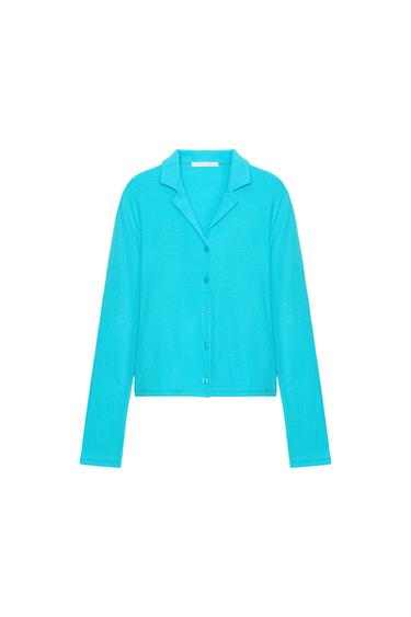 100% COTTON BUTTON-UP TOP - Electric blue by Zara