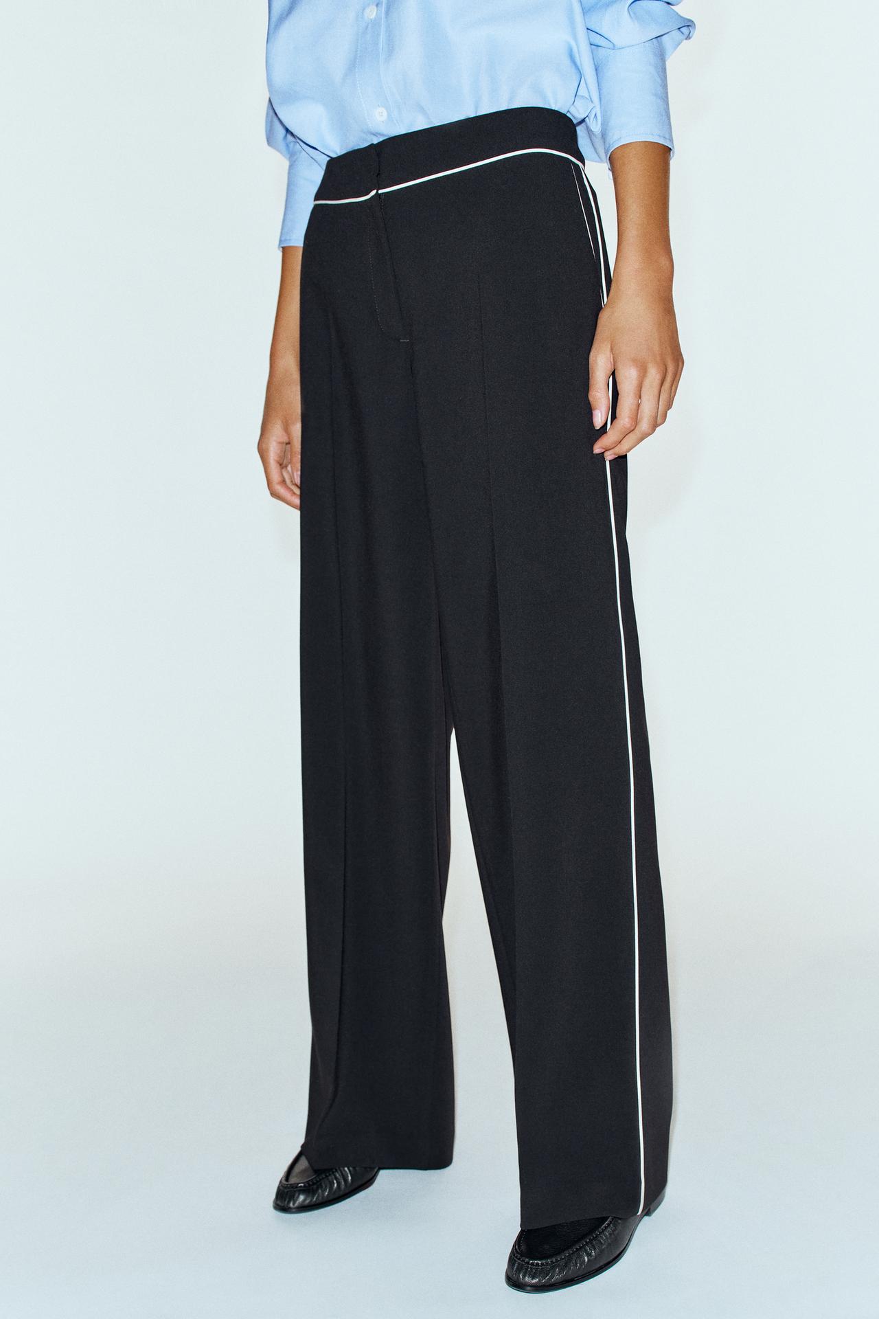 CONTRAST PIPING PANTS — Black