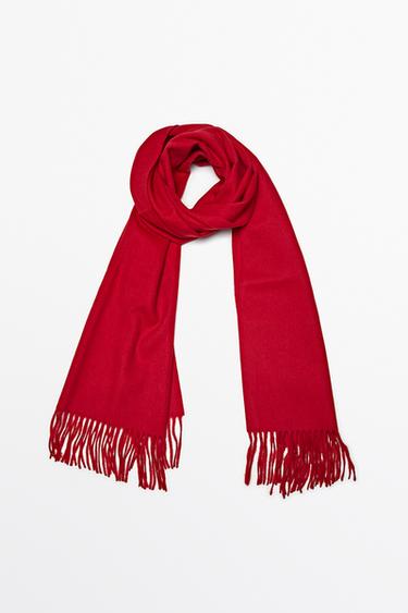 Wool blend scarf with fringing — Red 2